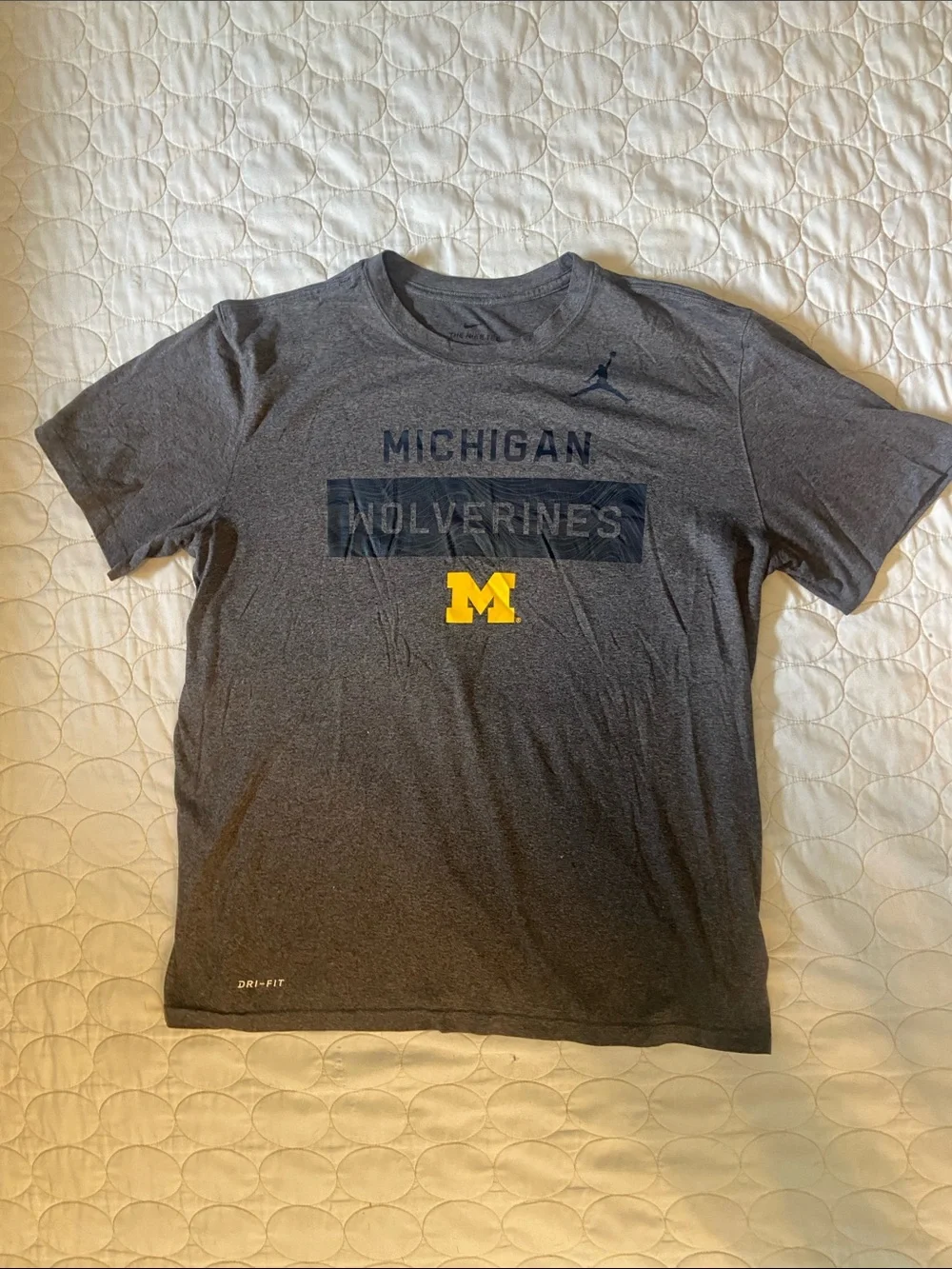 Jordan Men's Gray Michigan Wolverines Tee with Yellow Block M